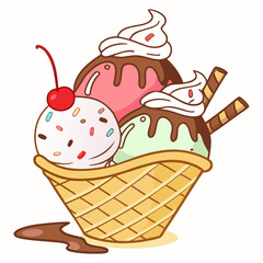 Colorful Ice Cream Sundae in Waffle Bowl