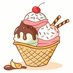 Colorful Ice Cream Sundae in Waffle Bowl