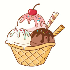 Colorful Ice Cream Sundae in Waffle Bowl