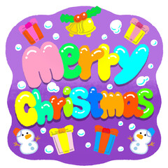 Merry Christmas with gift box - クリスマス用メリークリスマス文字イラスト