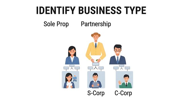 Business Types - Sole Proprietorship, Partnership, S-Corp, and C-Corp.
