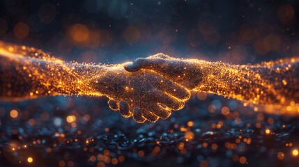 Two glowing hands shaking in agreement.