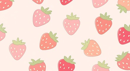 Cute Pink Strawberry Pattern Background.