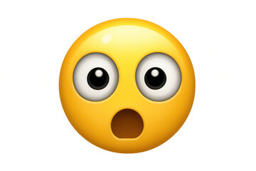 Fototapeta premium Shocked yellow emoji expressing surprise with open mouth and wide eyes, isolated on transparent background