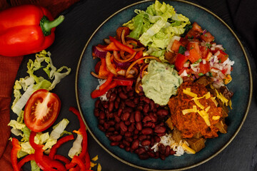 Poke bowl with beans and meat 