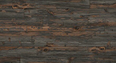 Fototapeta premium Closeup of weathered wooden planks arranged horizontally showing varying shades of brown and gray