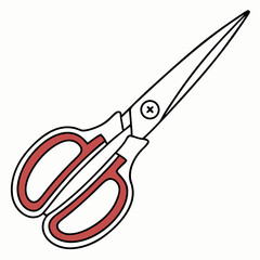 A simple clean illustration of a pair of scissors with red handles and silver blades isolated on a white background perfect for design projects