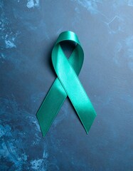 Teal awareness ribbon on dark background