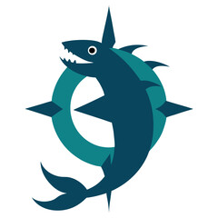 Stylized shark and compass rose emblem