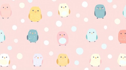 Pastel owls and dots seamless pattern.