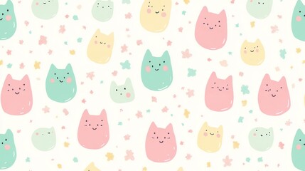 Seamless pastel cat pattern with stars.