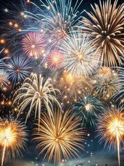 Fototapeta premium Vibrant fireworks exploding in the night sky with colorful lights and patterns