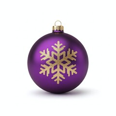 A festive purple christmas ornament with a golden snowflake isolated on white background, perfect for holiday decorations and seasonal celebrations