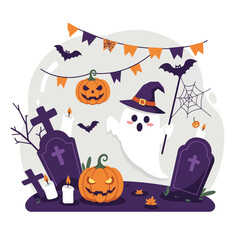 Halloween Vector Illustration with Spooky Elements