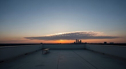Rooftop View with Bench at Sunset
