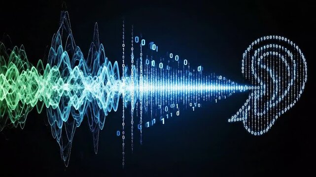 Sonic Waves Digital Audio Transmission and Human Hearing Illustration