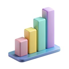 A vibrant 3d bar graph isolated on white background, showcasing growth with four colorful columns in pink, yellow, green, and purple hues on a blue base