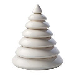 Elegant white ceramic christmas tree isolated on white background, featuring a minimalist design with stacked, rounded layers for a modern holiday decoration
