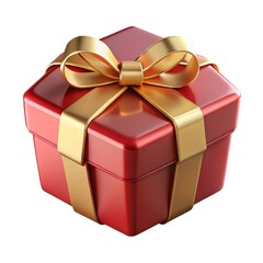A red gift box tied with a golden ribbon isolated on white background, symbolizing celebration, presents, and special occasions, conveying joy and excitement