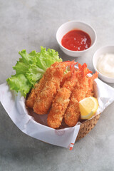 Ebi furai is a typical Japanese food in the form of fried shrimp covered in flour

