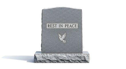 Rest in Peace Gravestone with Dove Symbol on White Background.