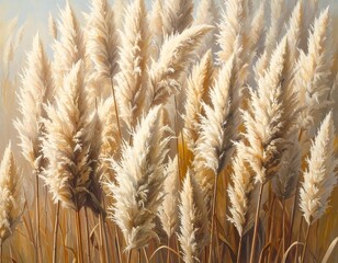 Delicate plumes of pampas grass swaying gently in the breeze, serene artwork