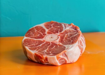 tender osso buco beef shank steak in butcher shop