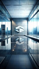 Reflective glass surface on polished floor