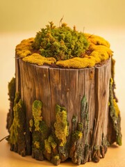 Ancient tree stump covered in emerald moss and lichen