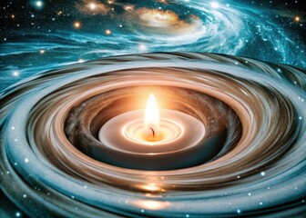 Swirling vortex of orange and brown light against a dark canvas of space