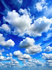 serene blue sky with fluffy white clouds