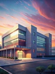 Modern Hospital Building Exterior at Dawn