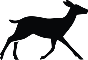 Minimal vector silhouette, deer running mid-stride, elongated body, side view, solid black,