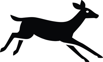 Minimal vector silhouette, deer running mid-stride, elongated body, side view, solid black,