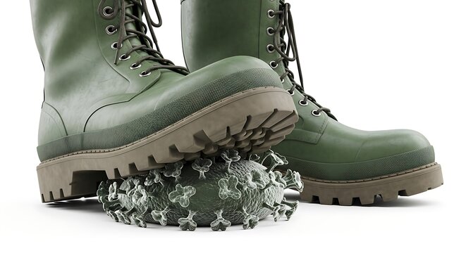 Durable Green Military Boots Closeup.