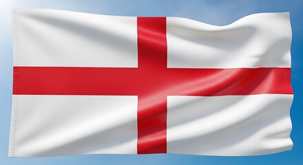 Fototapeta premium Waving flag of England with St Georges Cross against a clear blue sky.