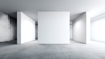 Obraz premium Minimalist Gallery Interior with Empty White Walls and Concrete Floor, Ideal for Art Exhibition Mockups