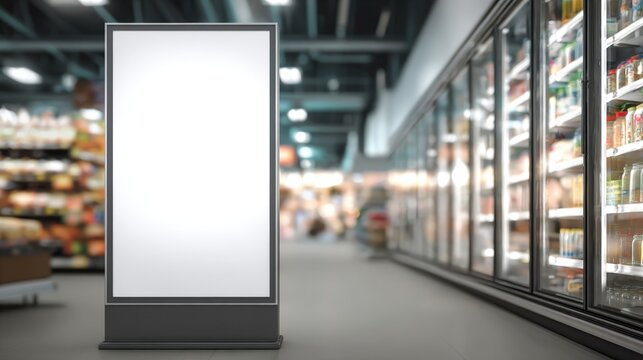 Blank advertising display in a retail environment, perfect for showcasing new products and attracting customers
