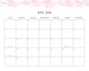 Minimalist 2026 Desk Calendar Printable – June