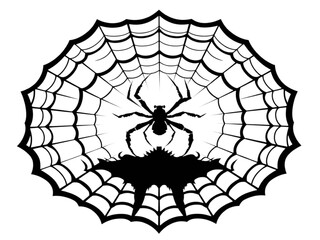 Fototapeta premium A Modern New Silhouette Design for Halloween Day Featuring a Detailed Spiderweb and a Big, Spooky Spider on a Transparent Background.