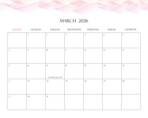 Minimalist 2026 Desk Calendar Printable – March