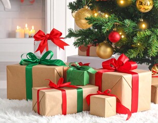 Holiday gift boxes wrapped with ribbons