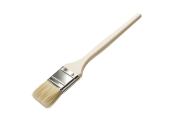 Paintbrush with wooden handle and natural bristles on transparent background