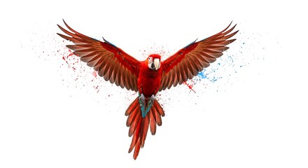 Fototapeta premium Vibrant red macaw parrot with wings spread wide, symbolizing freedom and exotic beauty