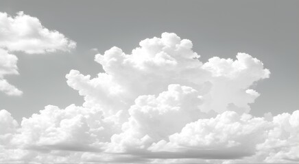 Obraz premium Fluffy white clouds fill the sky, creating a serene and peaceful atmosphere on a beautiful summer day.