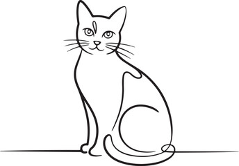 One line art drawing of a sitting cat simple elegant minimal silhouette vector illustration on white background