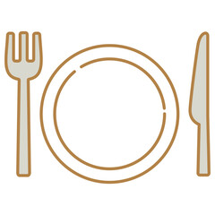 シンプルなお皿とフォークとナイフのイラストセット