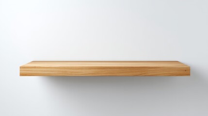 Minimalist Floating Wooden Shelf on White Wall Background for Product Mockups and Interior Design