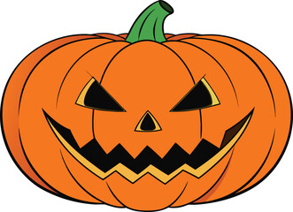 A halloween monster jack-o'-lantern, orange pumpkins, carved, glowing, scary face