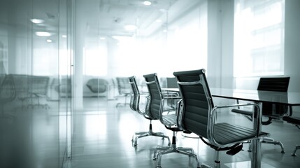 Fototapeta premium Contemporary Conference Room Interior with Sleek Design and Empty Chairs, Ready for Business Meeting